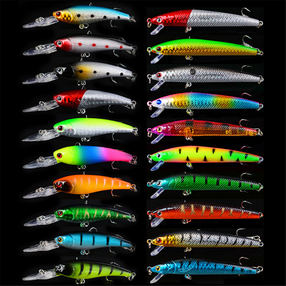 Fishing Lure Crankbait - 20ชิ้น/ล็อตMinnowตกปลาเหยื่อเบสน้ำจืดสดลอย3DตาWobbler Tackleเหยื่อHard Crankbait Pescaชุดชุด