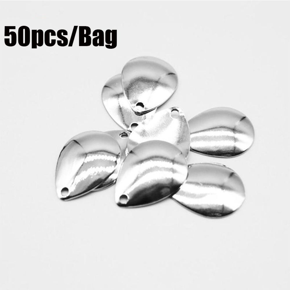 Fishing Lure Spinner - 50 ชิ้น ใบพัดโลหะนิกเกิลเรียบแบบหมุนพร้อมกลิตเตอร์ สำหรับเหยื่อตกปลาแบบ VIB Spoon