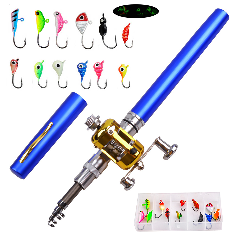 Fishing Lure Jig - เบ็ดตกปลาน้ำแข็งขนาดเล็กพร้อมเหยื่อตกปลาแบบพกพา12ชิ้นเบ็ดตกปลาและรอกทำน้ำแข็งขนาดพกพา